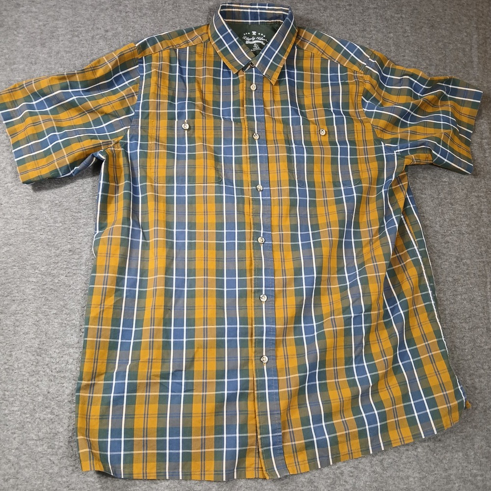 Liberty Blues Men's XL Tall Plaid Short‎ Sleeve Shirt Yellow Blue 7955818